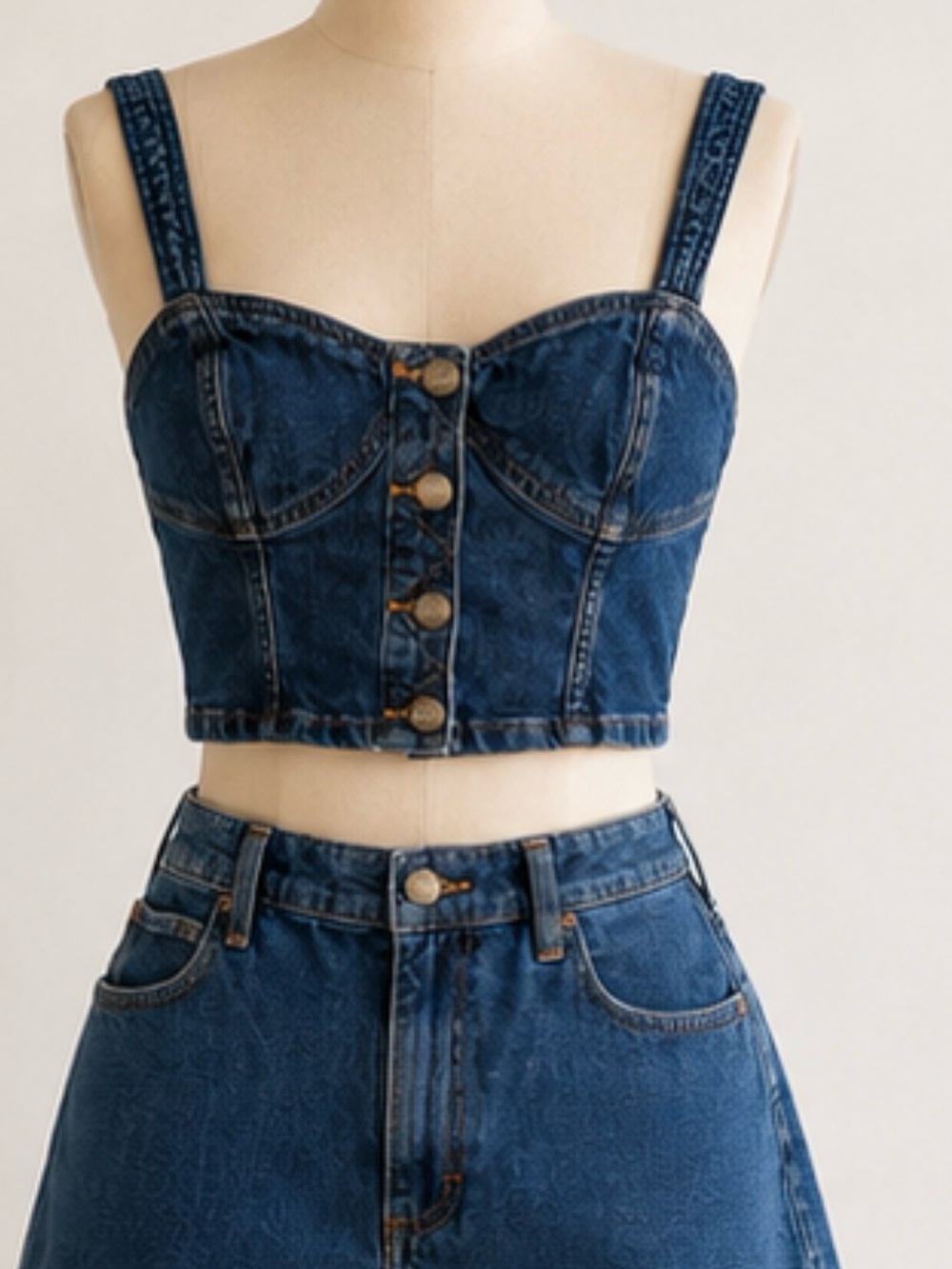 Lee Dark Blue Denim Cropped Bustier Tank